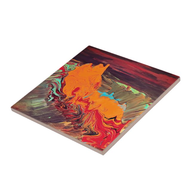 Carreau Tuile de céramique Abstraite "Orange Burst" (Côté)