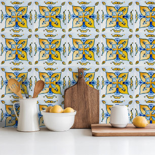 Carreau Tuile de céramique bleue peinte à la main méditerr