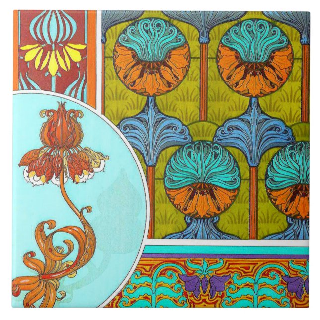 Carreau Tuile de céramique florale Art nouveau (Devant)