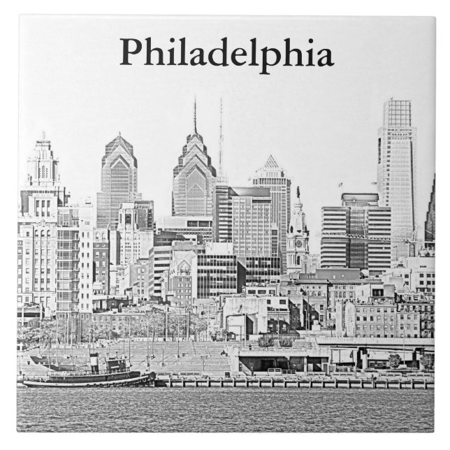Carreau Tuile de croquis d'horizon de Philadelphie (Devant)