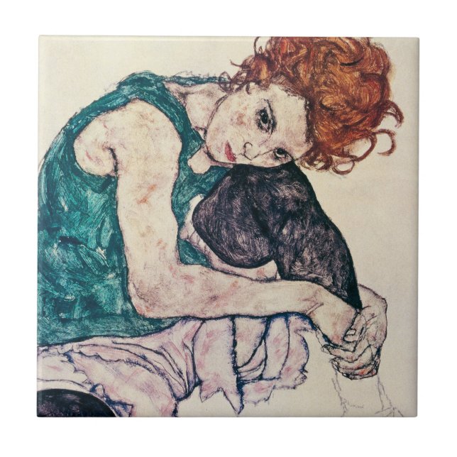 Carreau Tuile de femme posée par Schiele d'Egon (Devant)