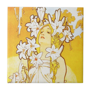 Carreau Tuile de lis d'Alphonse Mucha