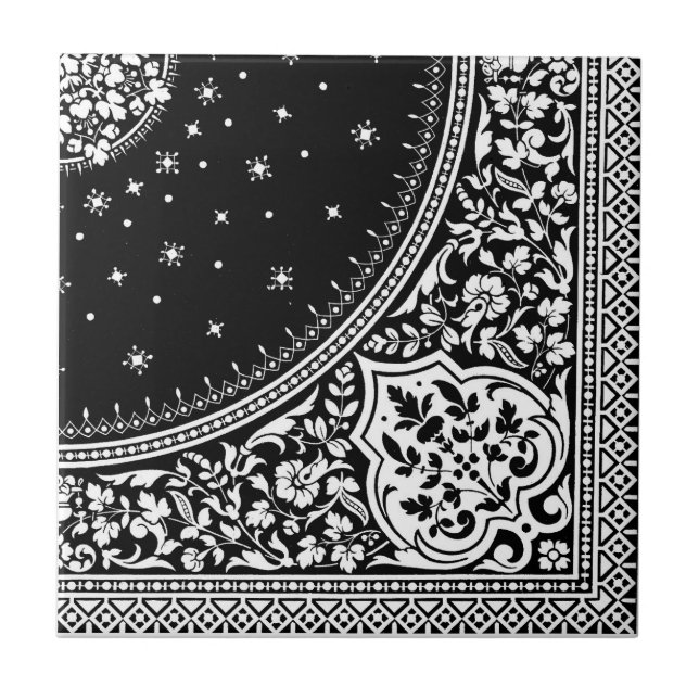 Carreau Tuile de Motif de tapis perse noir et blanc (Devant)