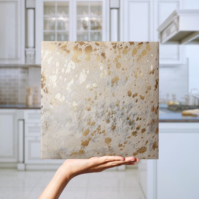 Carreau Tuile de parties scintillant métallique en faux or (Luxury Elegant Gold faux cowhide metallic tile)