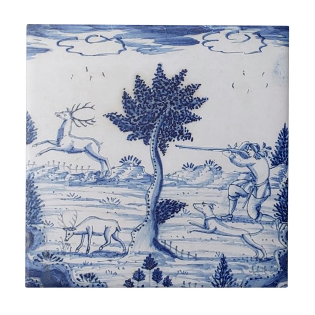 Carreau Tuile Delft Traditionnelle—Chasseur De Cerfs—28 (Devant)