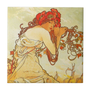 Carreau Tuile d'été Alphonse Mucha