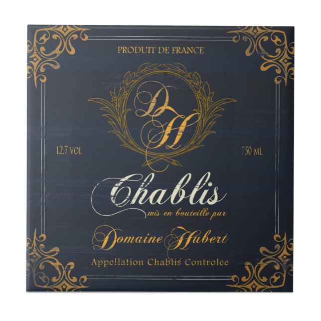 Carreau Tuile d'étiquette de vin français : Chablis (Devant)