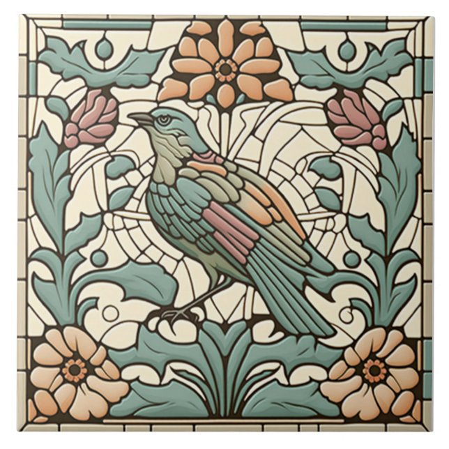 Carreau Tuile d'oiseaux Art Nouveau (Devant)