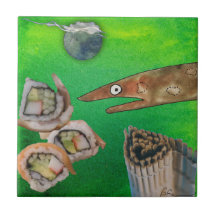 Tuile en céramique d'anguille et de sushi