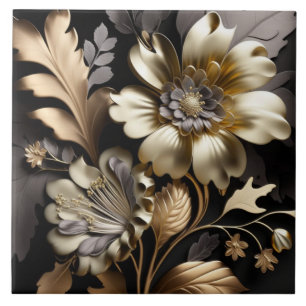 Carreau Tuile en céramique de fleurs d'argent d'or moderne