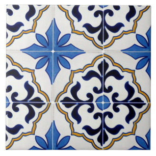 Carreau Tuile en céramique de photo de motif bleu de