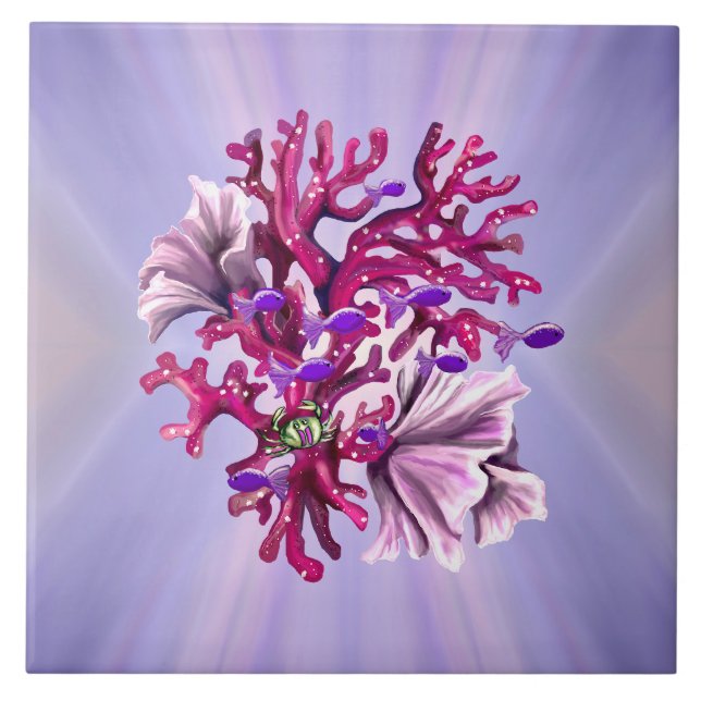 Carreau Tuile en céramique de sirène de mer violette (Devant)