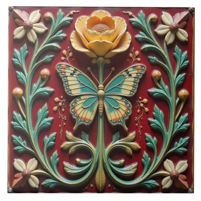 Carreau Tuile en céramique du jardin papillon (Devant)