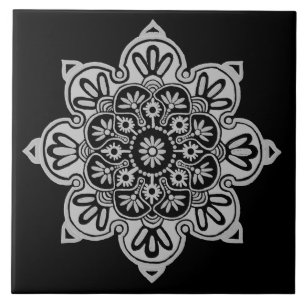 Carreau Tuile en céramique, Médaillon gris sur tuile noire