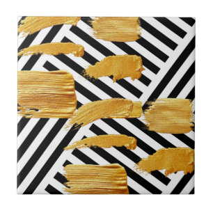 Carreau Tuile en céramique Motif d'or noir et blanc