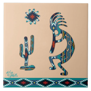 Carreau Tuile en céramique Turquoise Kokopelli