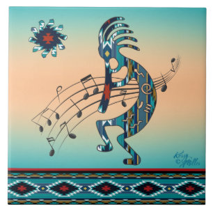Carreau Tuile en céramique Turquoise Kokopelli