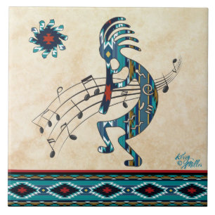 Carreau Tuile en céramique Turquoise Kokopelli