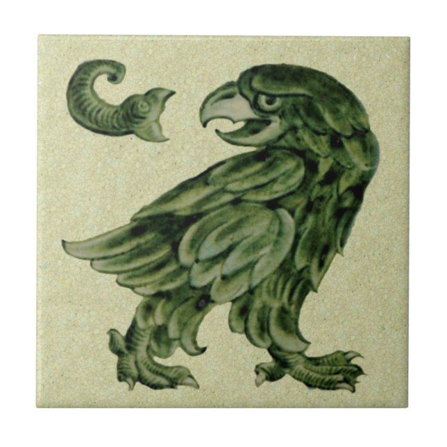 Carreau Tuile en céramique Wm De Morgan Green Eagle Repro (Devant)