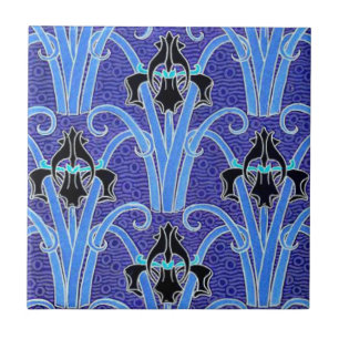 Carreau Tuile en iris noir et violet Art nouveau