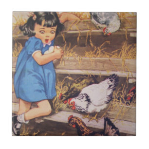 Carreau Tuile-Fille en céramique de cuisine avec des oeufs