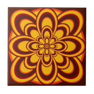 Carreau Tuile, fleur abstraite 2, brun orange de safran