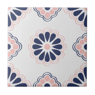 Carreau Tuile florale géométrique de bleu, rose et blanche