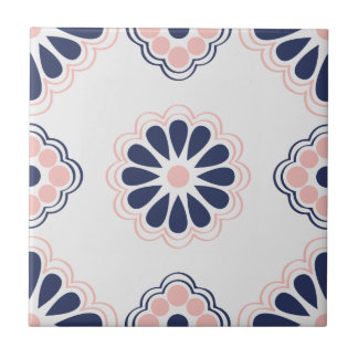 Carreau Tuile florale géométrique de bleu, rose et blanche