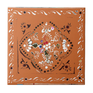 Carreau Tuile florale orange de style indien