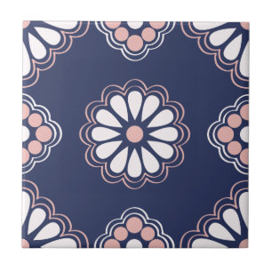 Carreau Tuile géométrique bleue, blanche et rose de fleu
