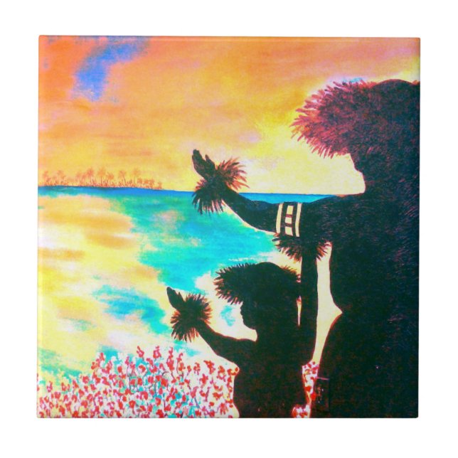 Carreau Tuile hawaïenne de lever de soleil de danse (Devant)