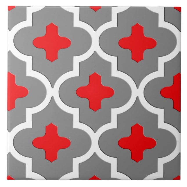 Carreau Tuile marocaine, gris classique/gris et rouge (Devant)
