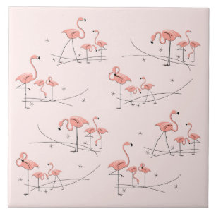 Carreau Tuile multi rose de Flamants roses