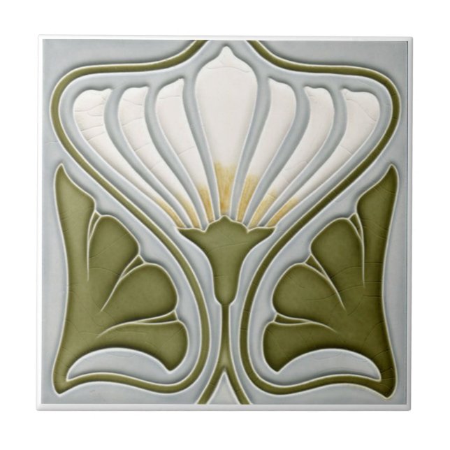 Carreau Tuile murale en céramique Art nouveau Blanc clair  (Devant)
