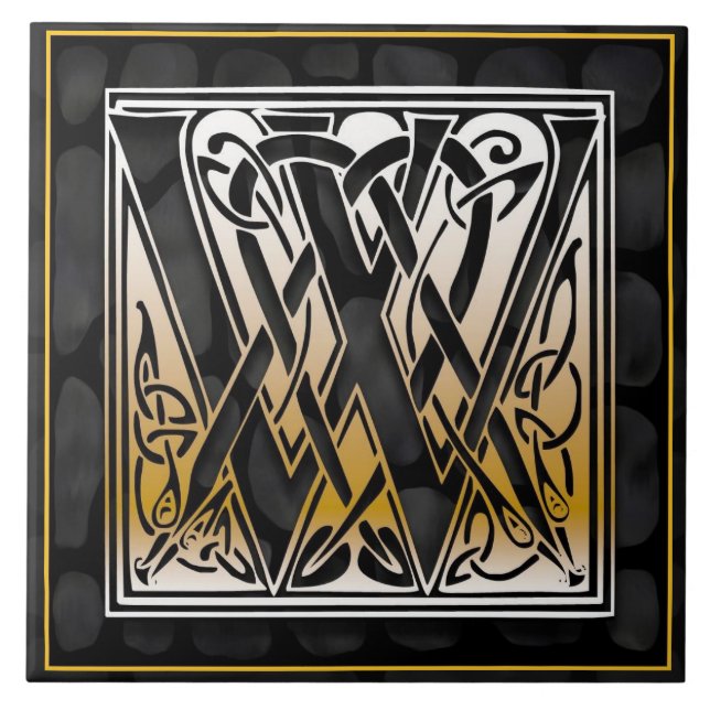 Carreau Tuile noire celtique d'initiale de monogramme de (Devant)