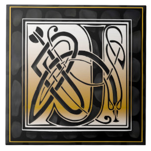 Carreau Tuile noire celtique d'initiale de monogramme de
