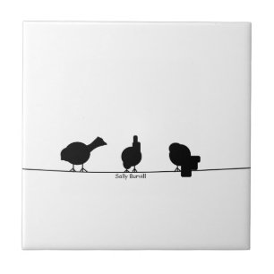 Carreau tuile noire et blanche en céramique de 3 oiseaux