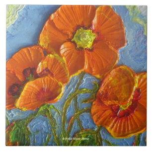 Carreau Tuile orange de pavots