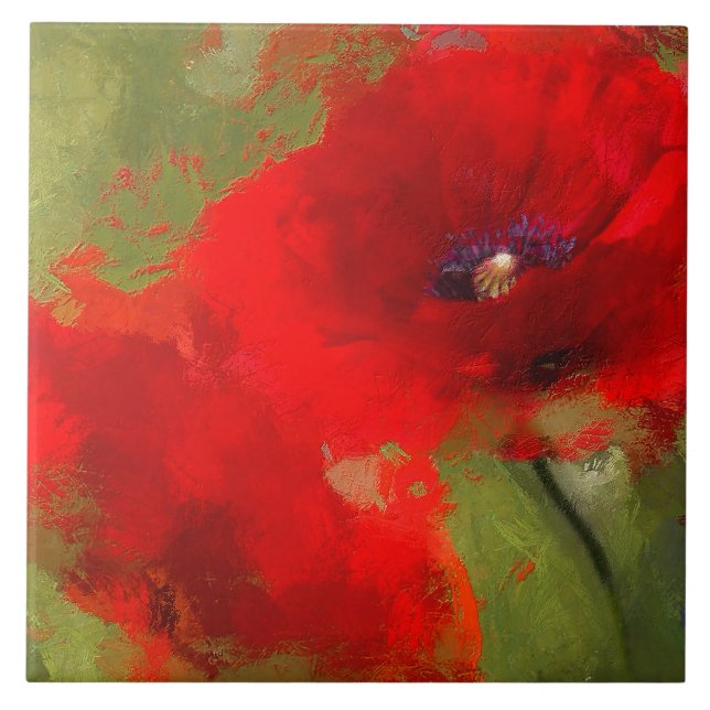 Carreau Tuile peinte de pavot (Devant)