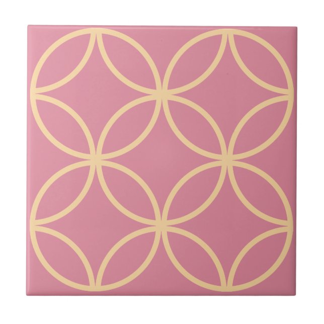 Carreau Tuile rose rose avec motif en cercle jaune (Devant)