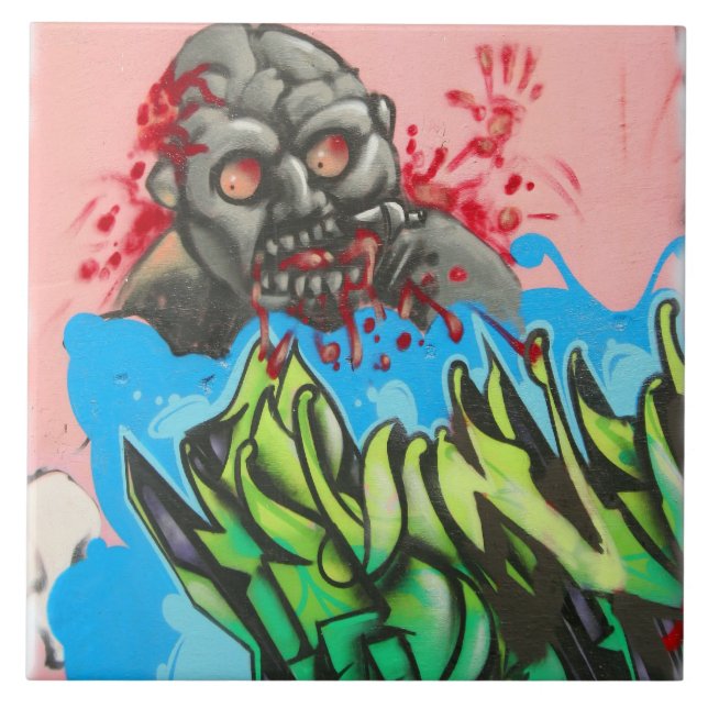 Carreau Tuile sanglante de graffiti d'Atlanta par le zombi (Devant)