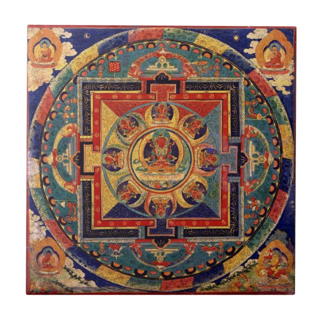 Carreau Tuile Tibétaine Thanka de Bouddha Mandala (Devant)
