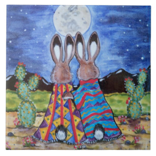 Carreau Tuile/trivet de 6 po "Snuggle Bunnies"; lapin roma