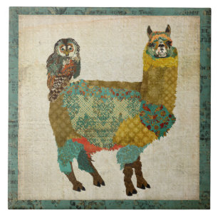 Carreau Tuile turquoise de hibou d'alpaga d'or