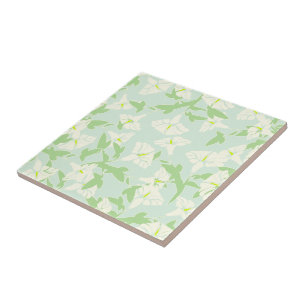 Carreau Tuile verte et blanche de Seafoam floral de