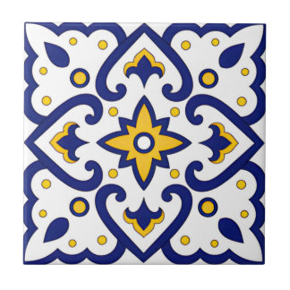 Carreau tuiles blus blanches et dorées