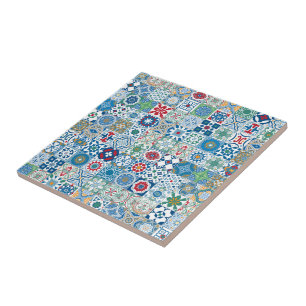 Carreau Tuiles marocaines - bleu et rouge
