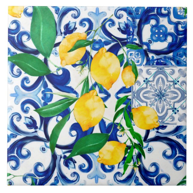 Carreau tuiles siciliennes, citron, mosaïque, majolica, (Devant)