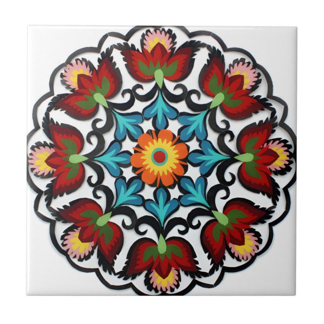 Carreau tuiles suédoises fleur rouge de style ancien (Devant)