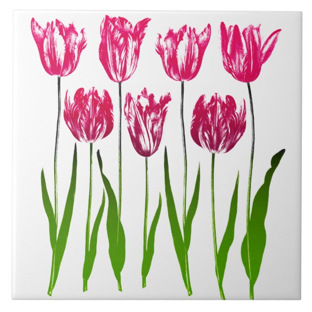 Carreau Tulip Garden Imprimer en rose et vert Fuchsia (Devant)